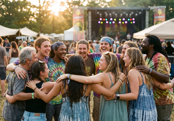 Community members mingling on the festival grounds
